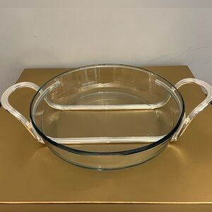 Vintage William Ashley Glass Baking Dish with Silver Plated Brass Serving Stand